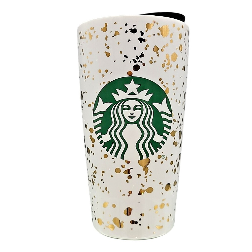 Starbucks Gold Confetti White Ceramic Tumbler‎ Travel Mug 2019